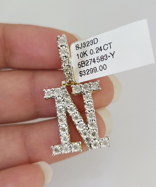 10k Initial " N " Diamond Pendant Charm Yellow Gold Alphabet Men's Ladies