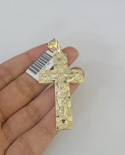 10k Jesus Cross Charm Pendant Nugget REAL 10Kt Yellow Gold Genuine Religious