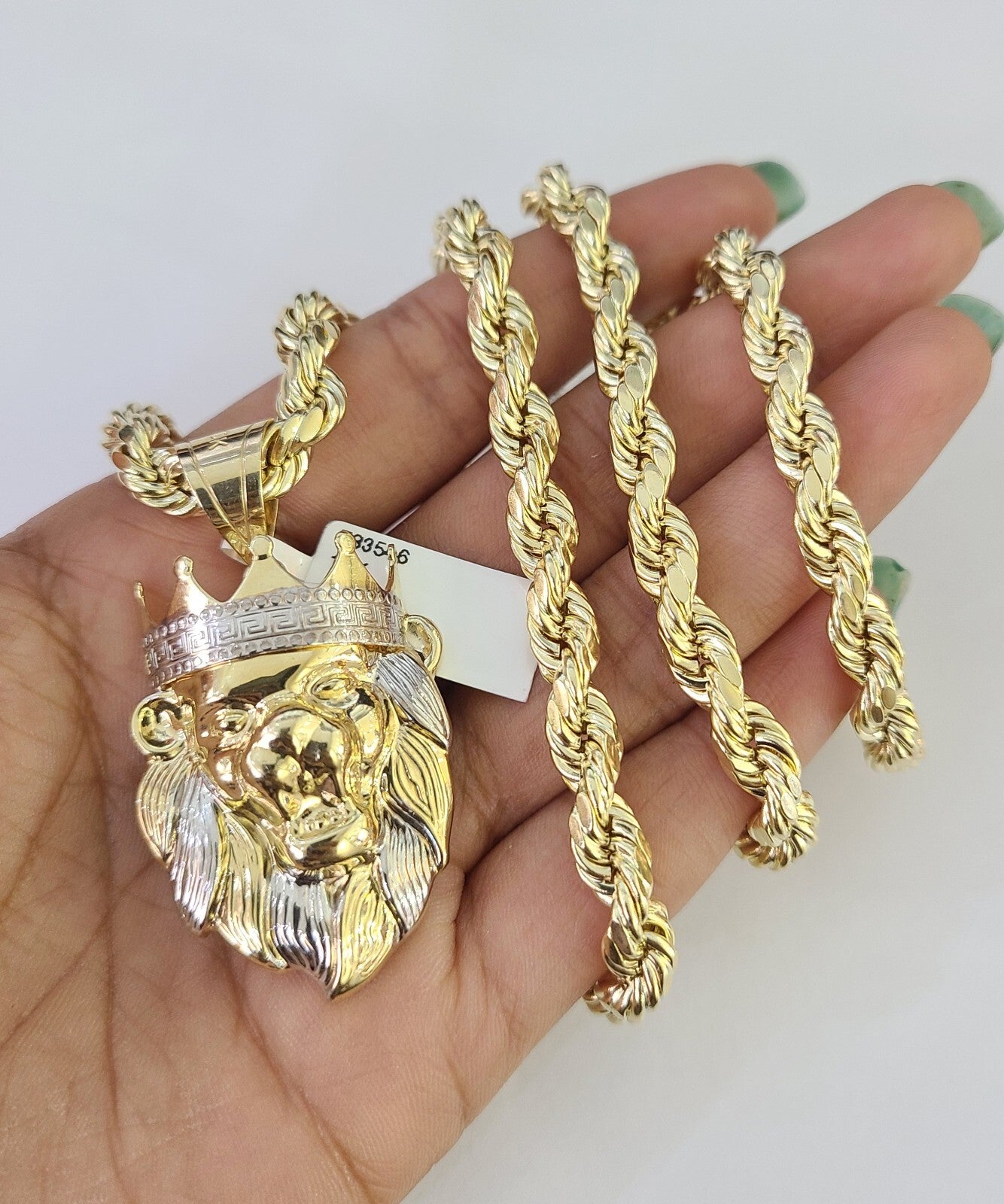 10k Rope Chain Roaring Lion Charm Pendant Gold 18"-30'' Inch 7mm Necklace