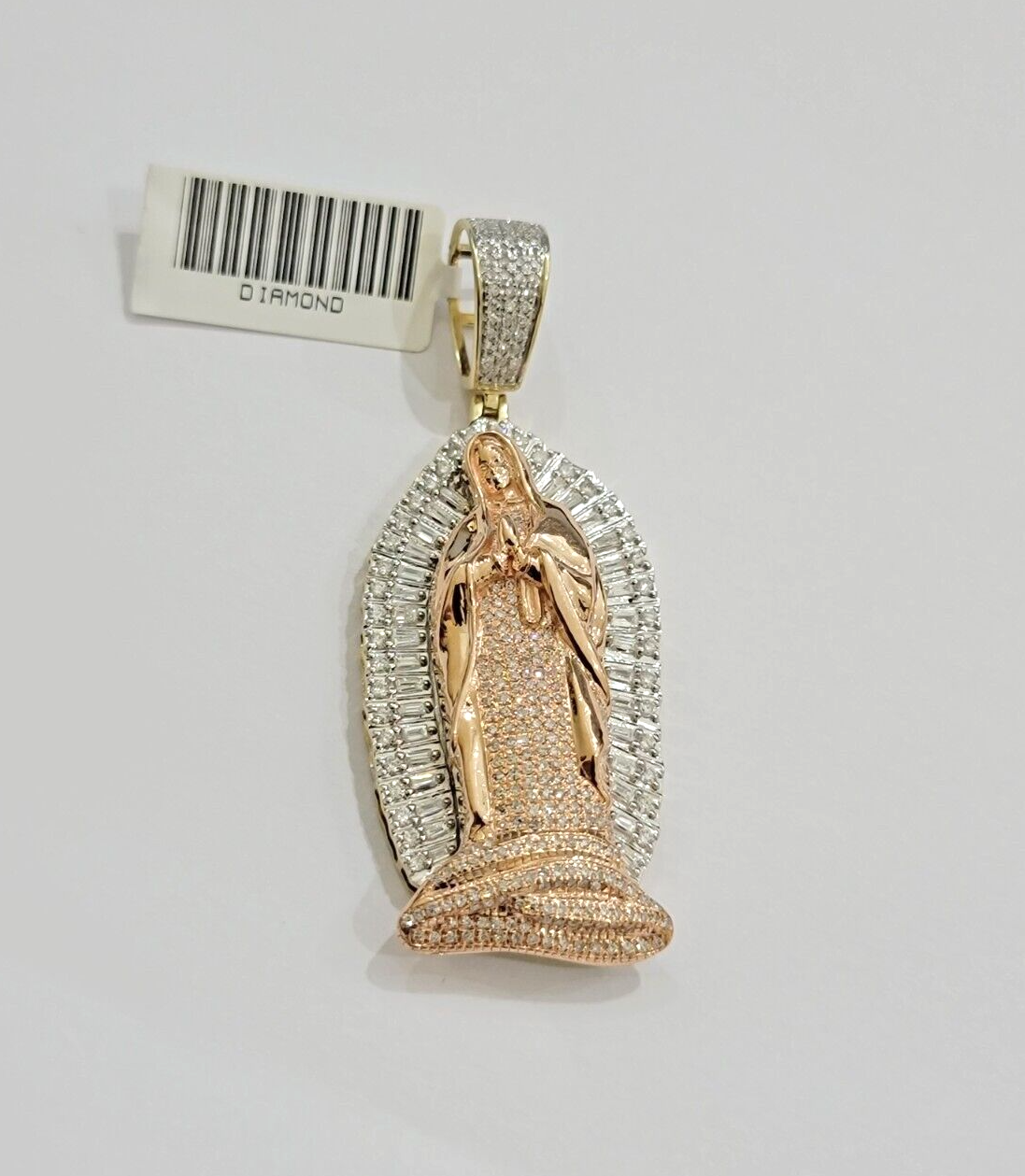 Diamond Virgin Mary Charm Pendant 10k Yellow Rose Gold Natural Diamond REAL SALE