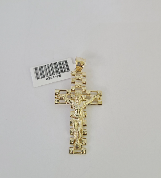 10k Jesus Cross Charm Pendant Religious REAL 10Kt Yellow Gold Genuine Crucifix