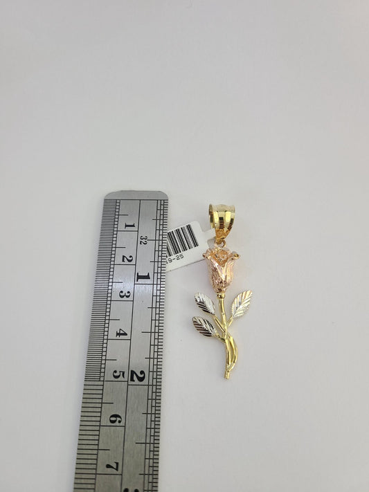 10k Rose Flower Charm Trio Pendant Charm Yellow White Gold Women REAL
