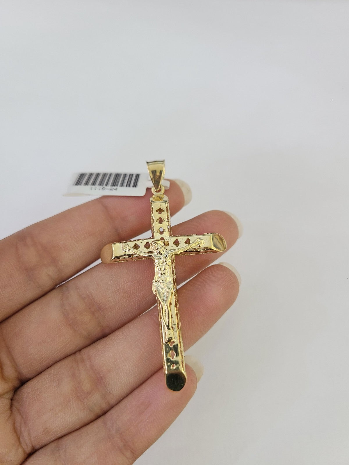 10k Jesus Cross Charm Pendant Religious REAL 10Kt Yellow Gold Genuine Crucifix