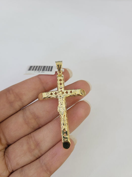 10k Jesus Cross Charm Pendant Religious REAL 10Kt Yellow Gold Genuine Crucifix