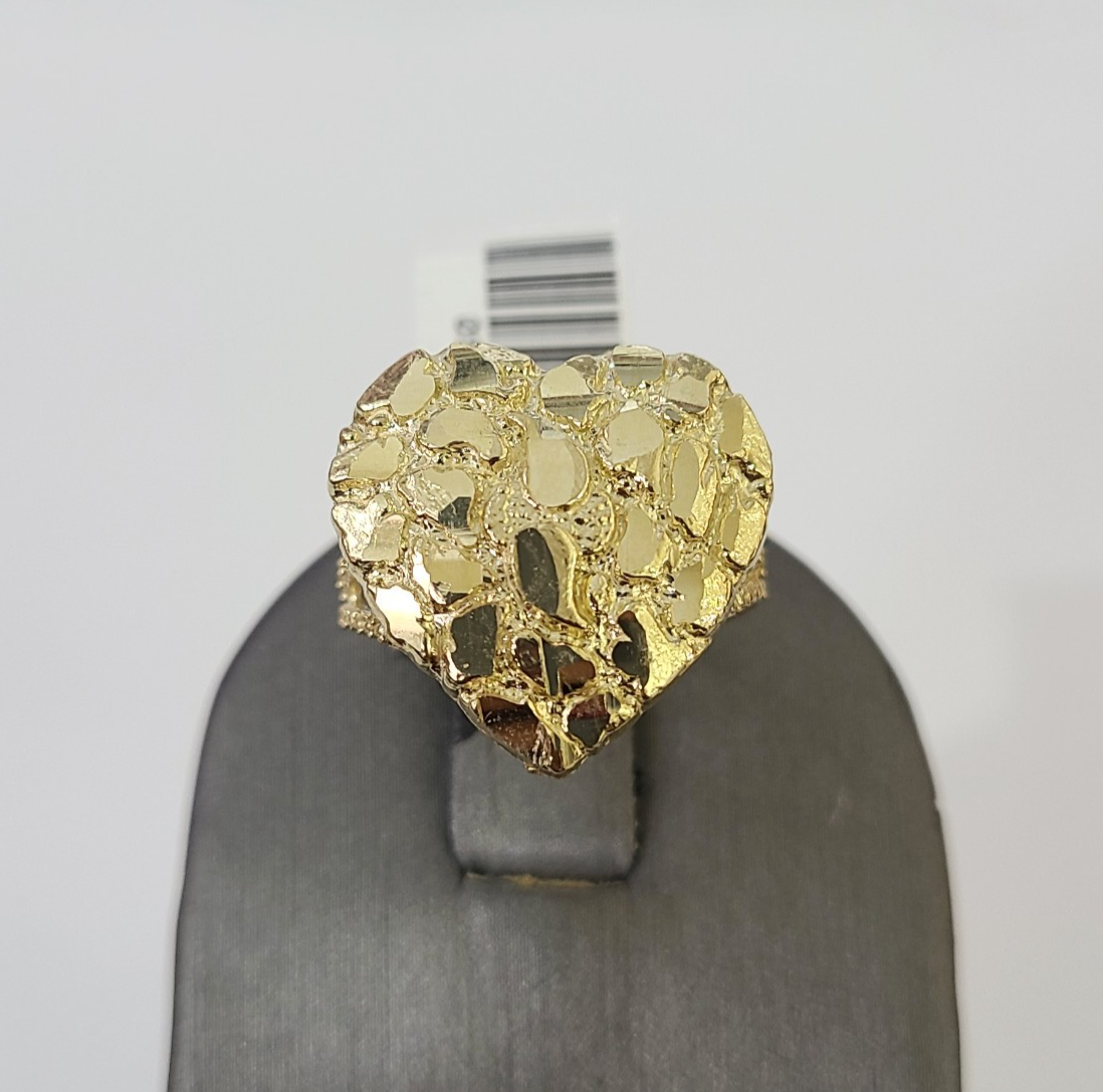 10k Nugget Heart Ring Yellow Gold Women Real Genuine Size 6 7 8 9 10 11 & 12