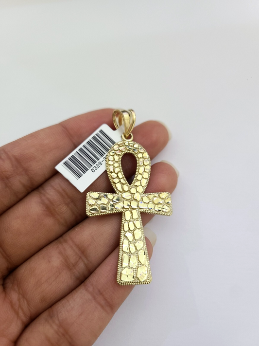 10k Ankh Cross Nugget Charm Pendant Yellow Gold Genuine REAL 10Kt