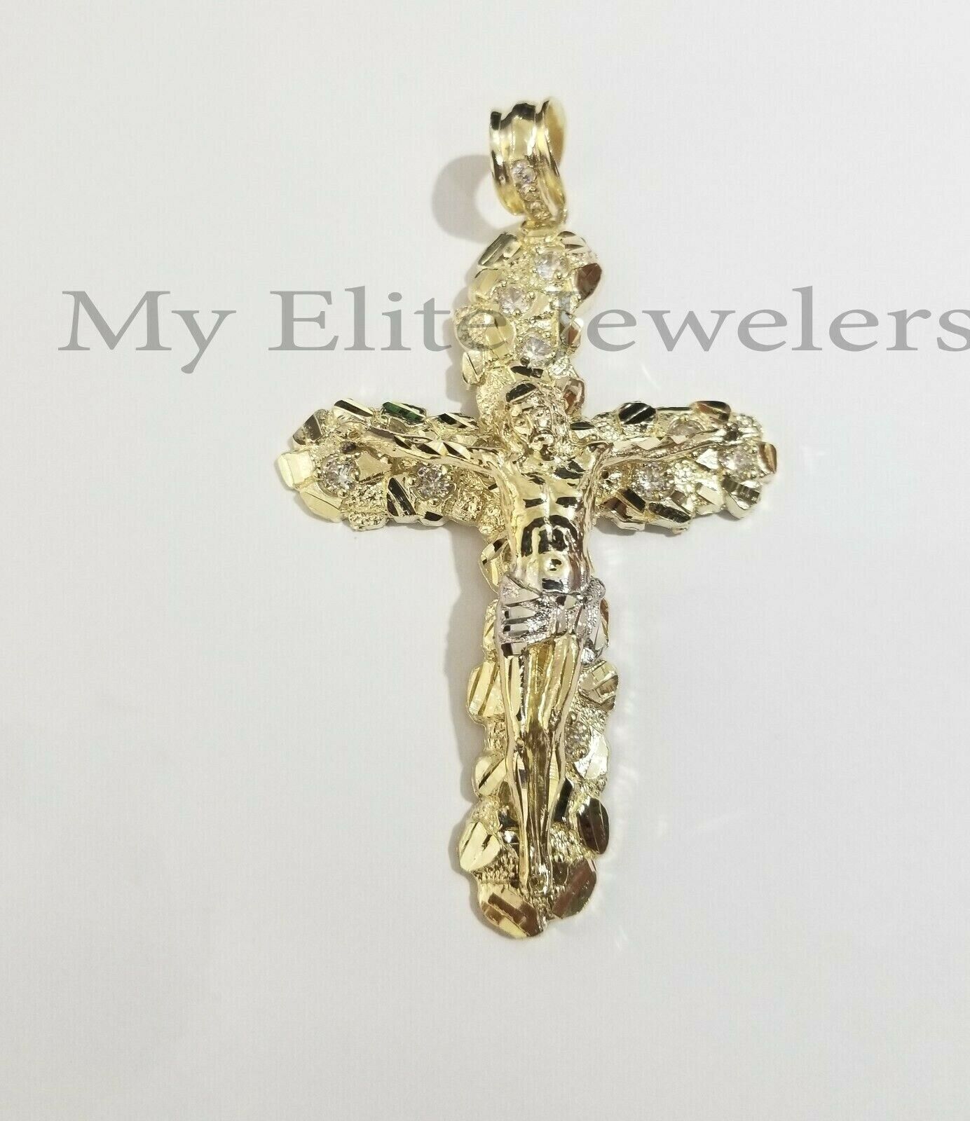 REAL 10K Yellow Gold Cross Pendant Charm Men's Jesus Crucifix 3.5" Free Shape Big
