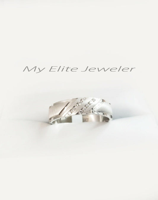 14K Men's 0.15 CT Diamond Band Wedding Anniversary Solid White Gold 5mm Size 10