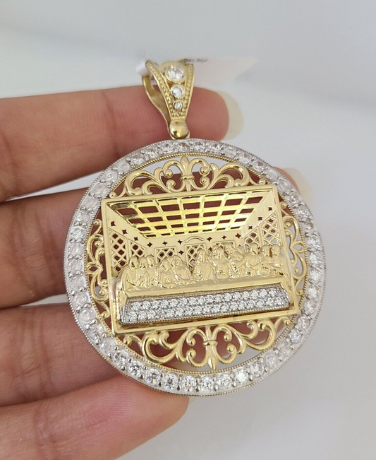 10k Last Supper Charm Pendant Men's REAL 10Kt Religious Medallion Yellow Gold