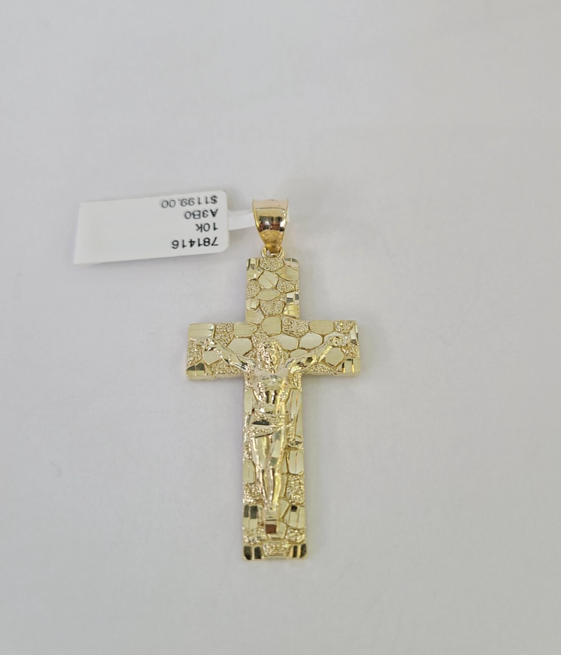 10k Nugget Jesus Cross Charm Pendant Religious REAL 10Kt Yellow Gold Genuine