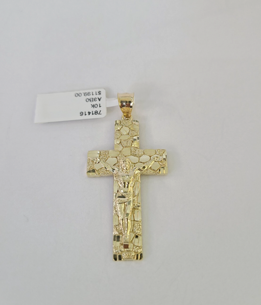 10k Nugget Jesus Cross Charm Pendant Religious REAL 10Kt Yellow Gold Genuine