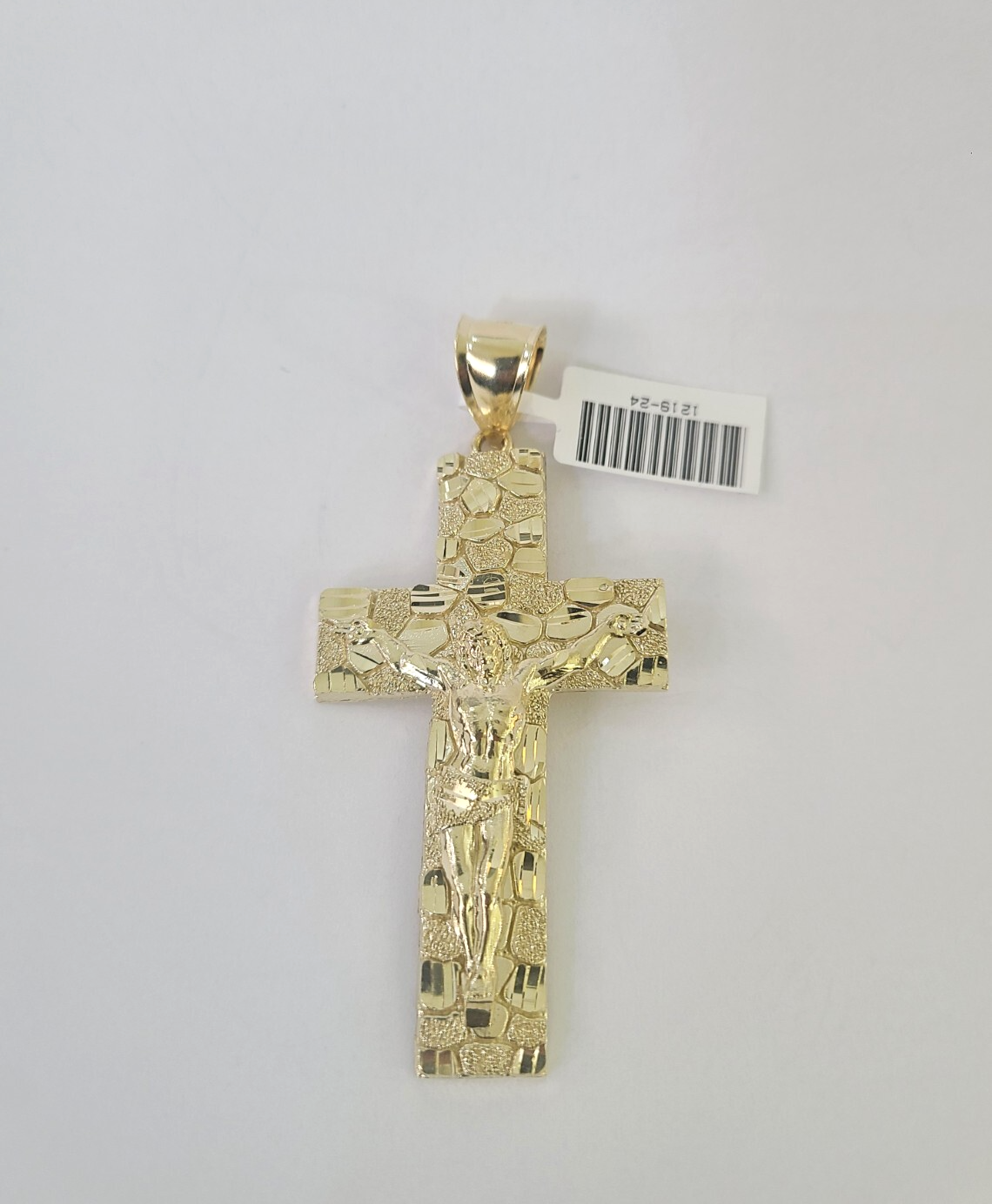 10k Nugget Jesus Cross Charm Pendant REAL 10Kt Yellow Gold Genuine Religious
