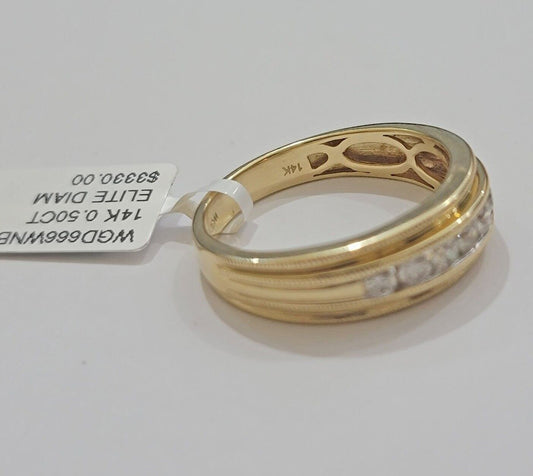 Real 14k Yellow Gold Band 1/2 CT Diamonds Men's Wedding Engagement Ring Size 10