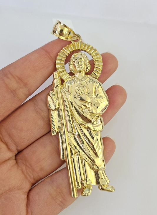10k San Judas Charm Pendant Men's REAL 10Kt Saint Jude Yellow Gold