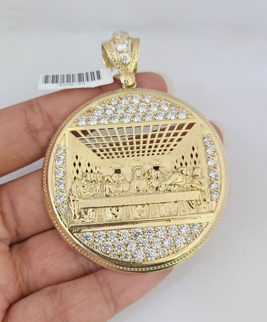 10k Last Supper Charm Pendant Mens REAL 10Kt Religious Medallion Yellow Gold