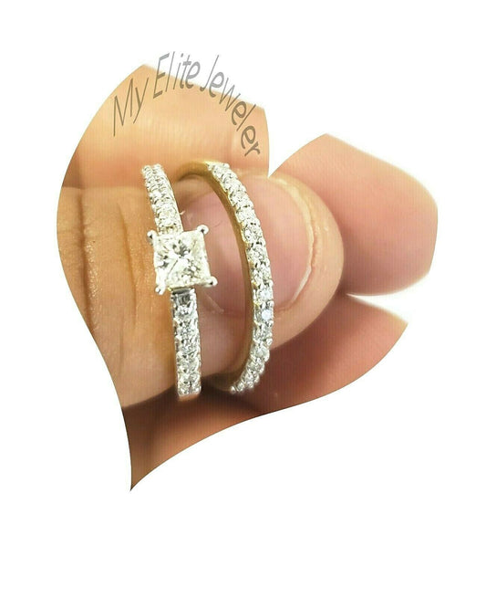 Real Diamond Ring 14K Gold 1/2CT Princess Cut Solitaire Wedding Engagement Band