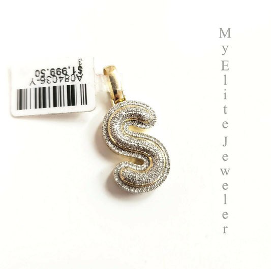 Men's Ladies Solid 10k 0.30CT Initial S Diamond Pendant Yellow Gold Alphabet REAL