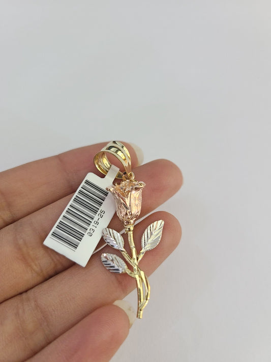 10k Rose Flower Charm Trio Pendant Charm Yellow White Gold Women REAL