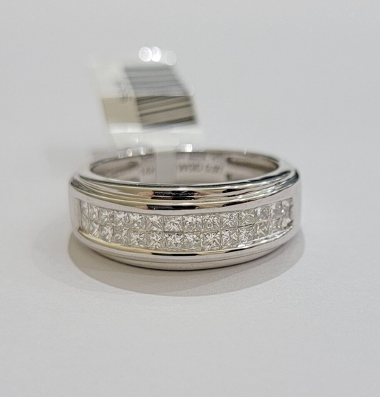 Real 14k White Diamond Ring Mens Band 0.97 Ct PrincessCut Wedding Engagement