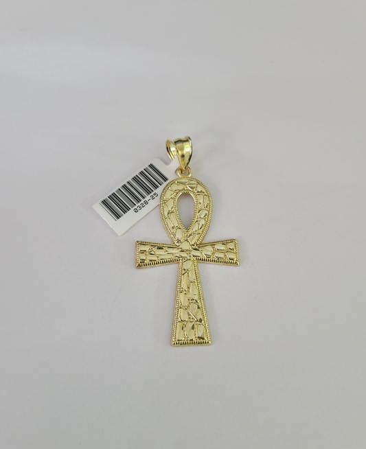 10k Ankh Jesus Cross Charm Pendant Nugget REAL 10Kt Yellow Gold Genuine
