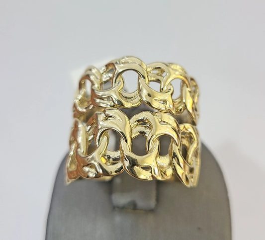 10k Cuban Link Ring Yellow Gold Women Men Real Genuine
