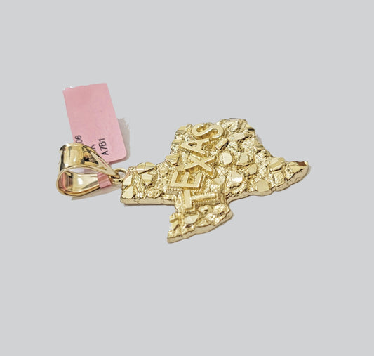 14k Gold Rope Chain & Nugget Texas map Charm pendant & 20 Inch Necklace Set Men's