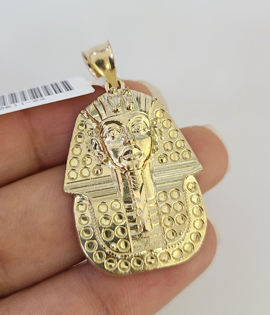 10k Pharaoh Head Charm Pendant Mens REAL 10Kt Egyptian Yellow Gold