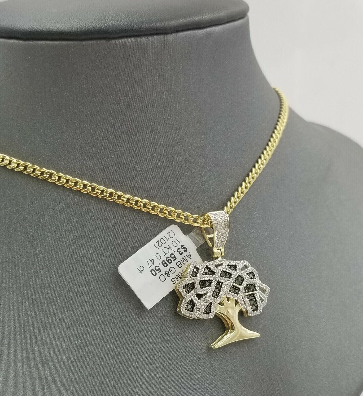 money tree pendant Money Tree charm Pendant REAL 10k Yellow Gold Genuine Natural Diamonds For Mens