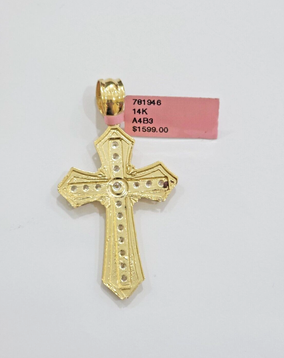 Real 14k Yellow Gold Cross Charm Pendant 2 Inch Diamond Cuts CZ Charm For Chains