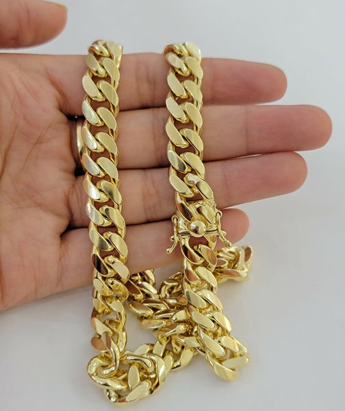 10mm Edge Miami Cuban Link Monaco Chain Necklace Box Lock Real 10K