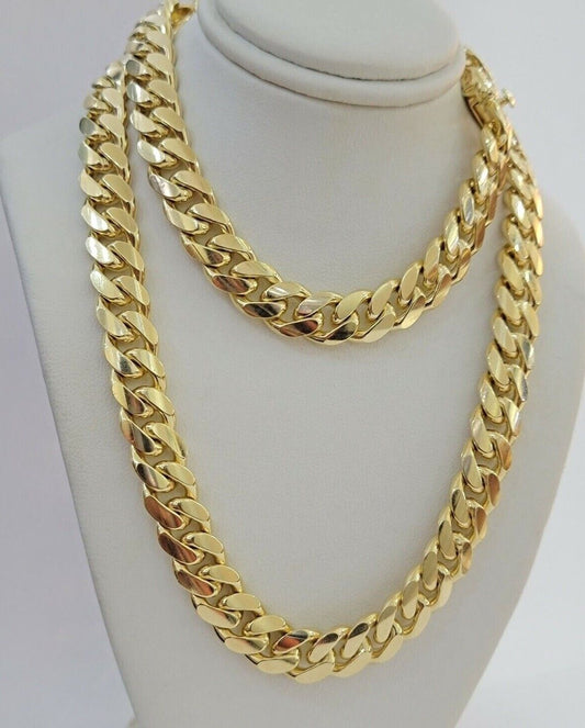 Real 10k Yellow Gold Chain 10mm Solid Miami Cuban Link Necklace 20 Inch Choker