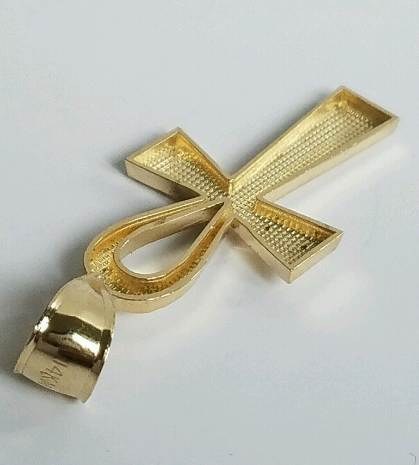 Real 14k Yellow Gold Ankh charm pendant 2.2 Inches Diamond Cuts Charm for Chains
