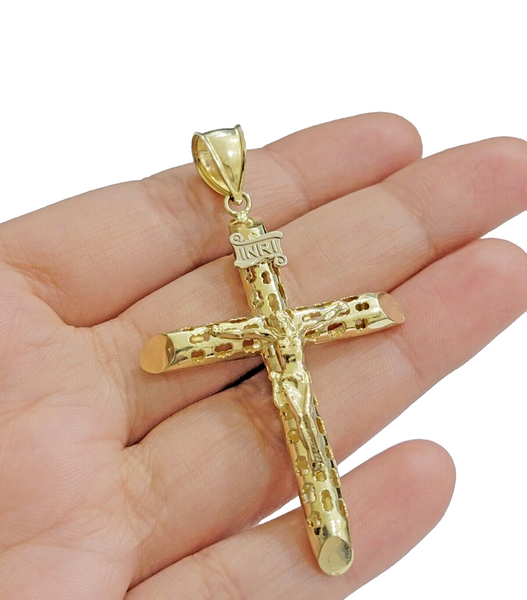 Real Gold Cross Charm Jesus christ pendant INRI crucifix 10k