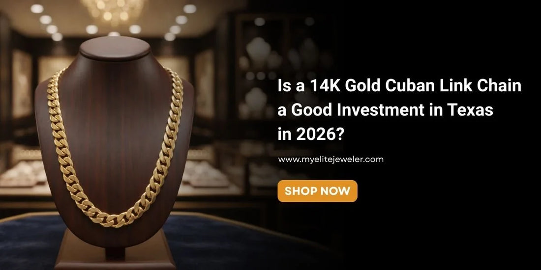Gemini said A high-quality 14K gold Cuban link chain displayed on a jewelry bust, representing a luxury jewelry investment in Texas for 2026.