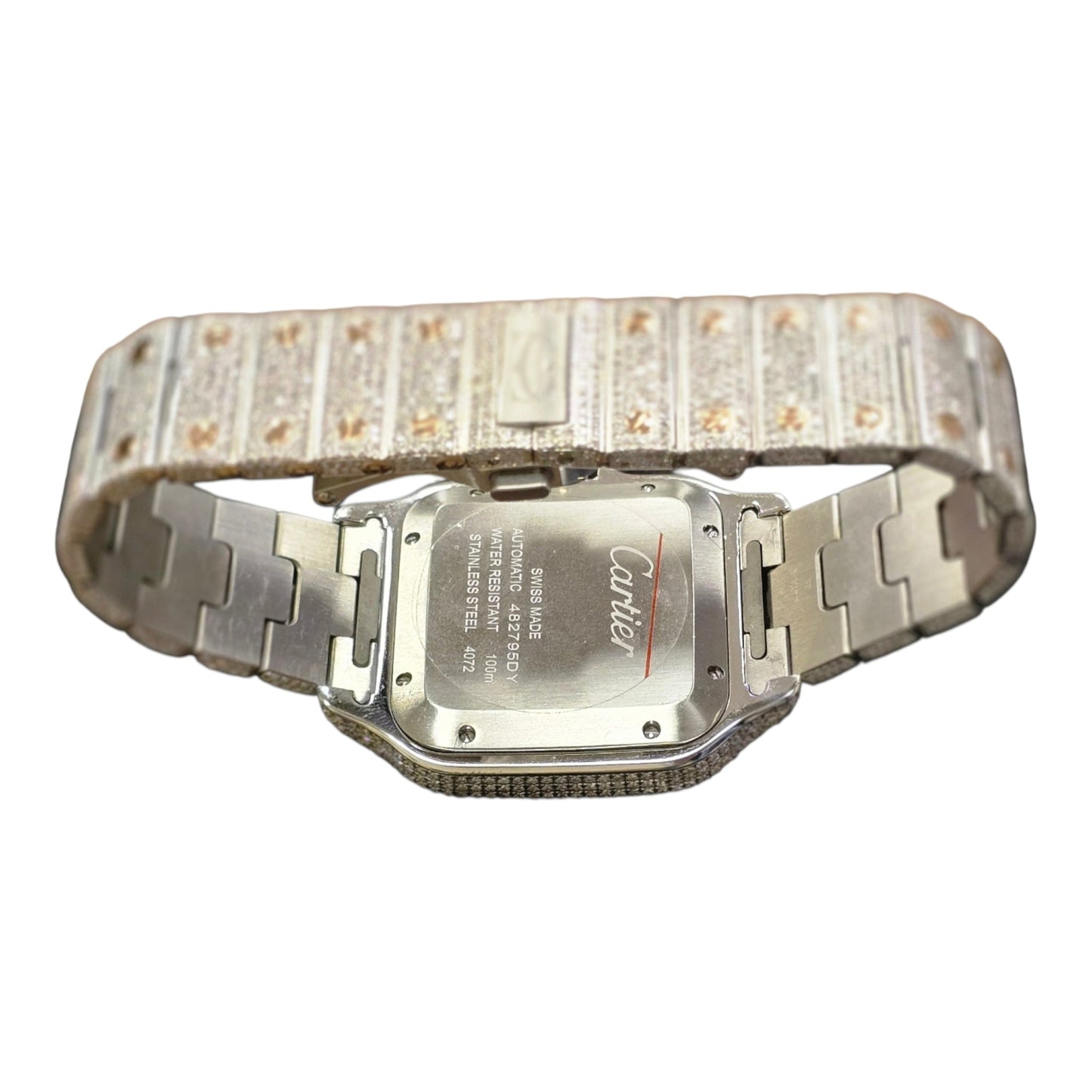 Cartier Santos Men's 40mm S.Steel Watch Roman Iced Out 12ct Diamonds (pre-owned)