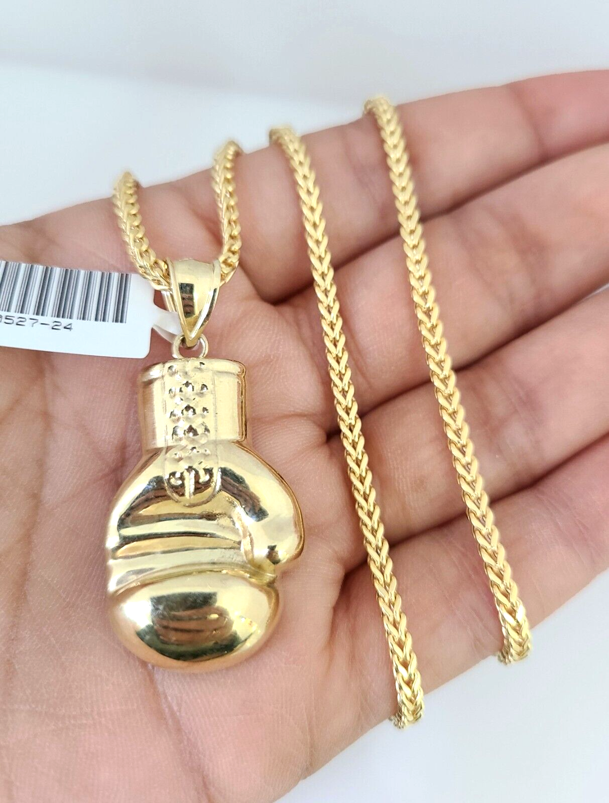 10k Gold Franco Chain Boxing Gloves Charm Pendant 2.5mm 18-24 Inches Necklace