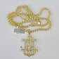 Real 10k Gold Box Byzantine Necklace Jesus Anchor Charm SET Chain 3mm 24" Inches