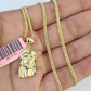 Real 14k Gold Chain Jesus Head Pendant Set 14kt Miami Cuban Link Chain 2mm Charm