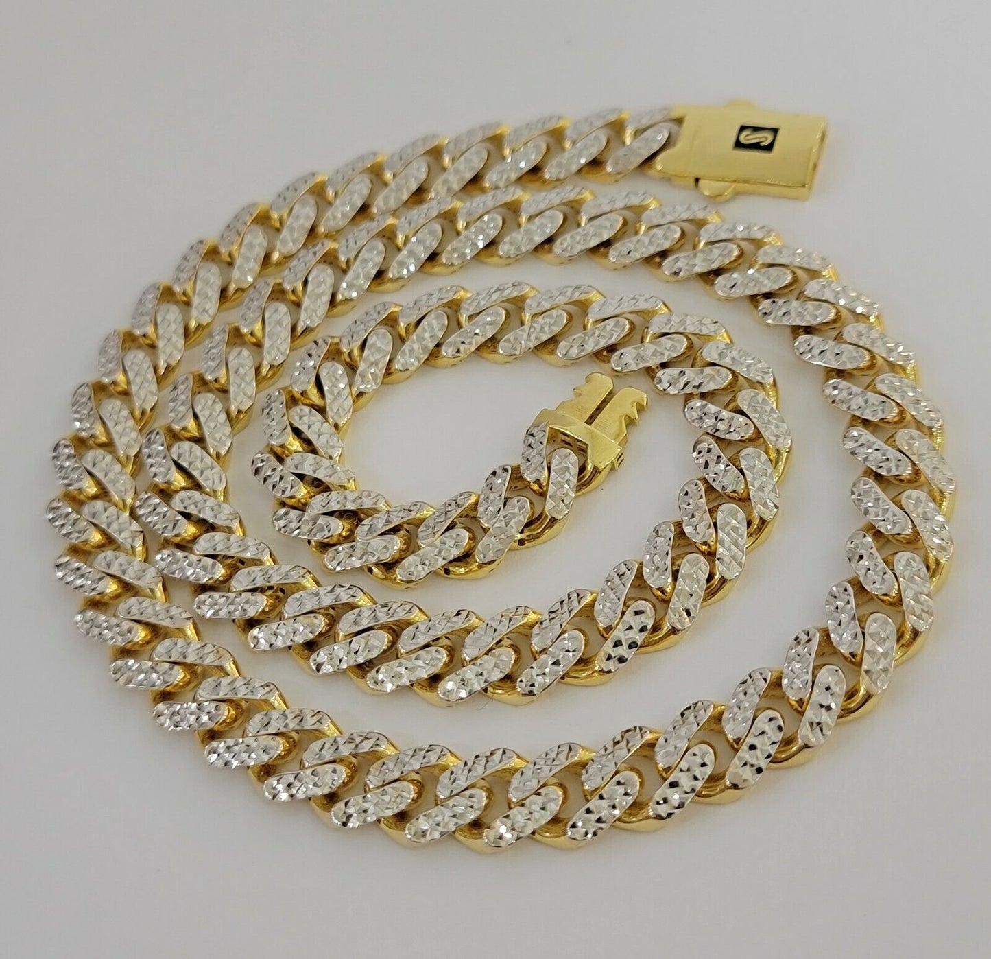 10k Gold Monaco Chain Necklace 7mm 18" Two-tone Diamond Cut REAL 10kt Gold SALE