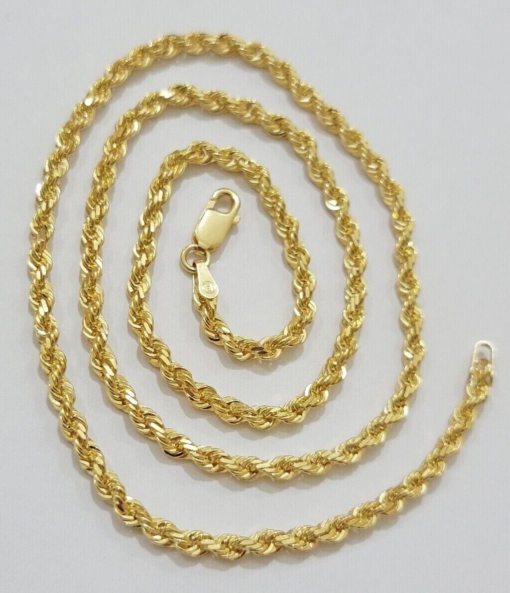 Real 18kt Yellow Gold Rope chain necklace 3mm 18-26 Inches Men women SOLID HEAVY