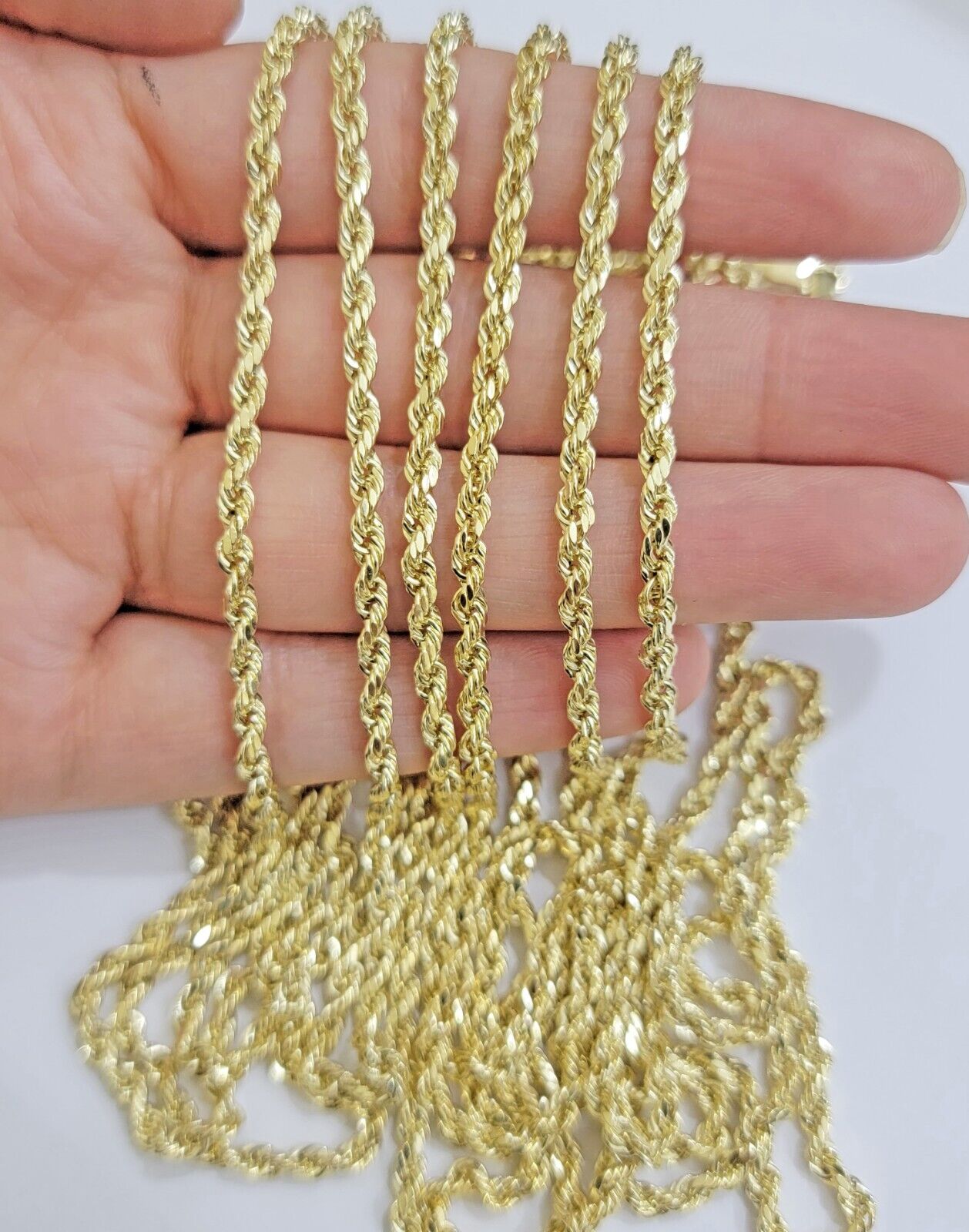 14k Gold Rope Chain Necklace 18"-26 Inches 3mm Diamond Cuts Men Women Real SOLID