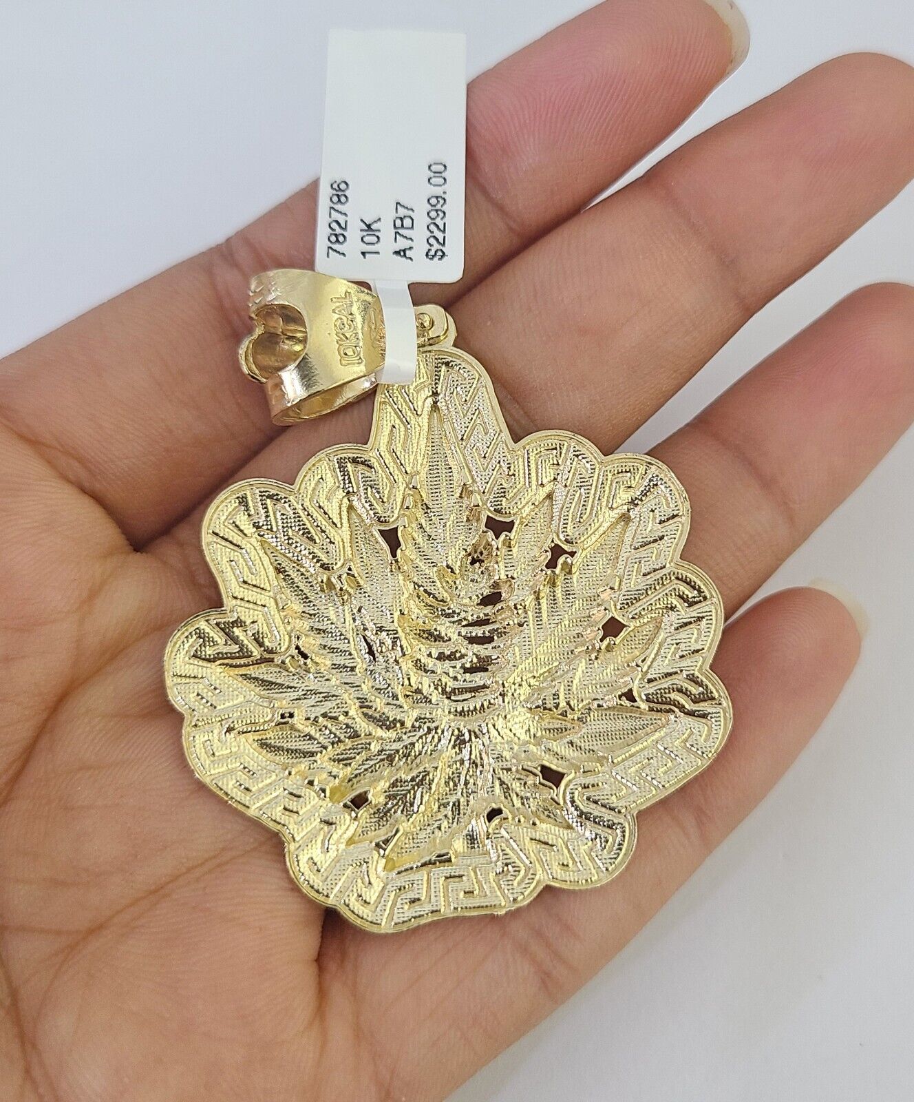 10k Yellow Gold Rope Chain Weed leaf Charm Pendant 18-30'' Inch 7mm  Necklace