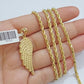 10k Gold Rope Chain Angel Wing Charm Pendant Set 18-28'' Inch 3mm Necklace REAL