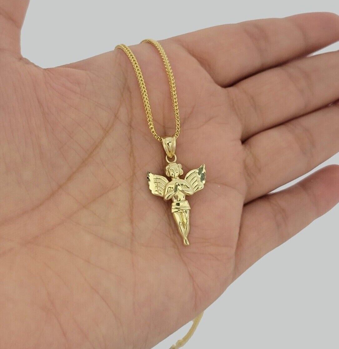 10k Gold Franco Chain Praying Angel Charm Pendant 1.5mm 16-24 Inch Necklace SALE