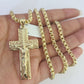 Real 10k Gold Byzantine Necklace Jesus Cross Charm SET Chain 18"-30" 3mm Pendant