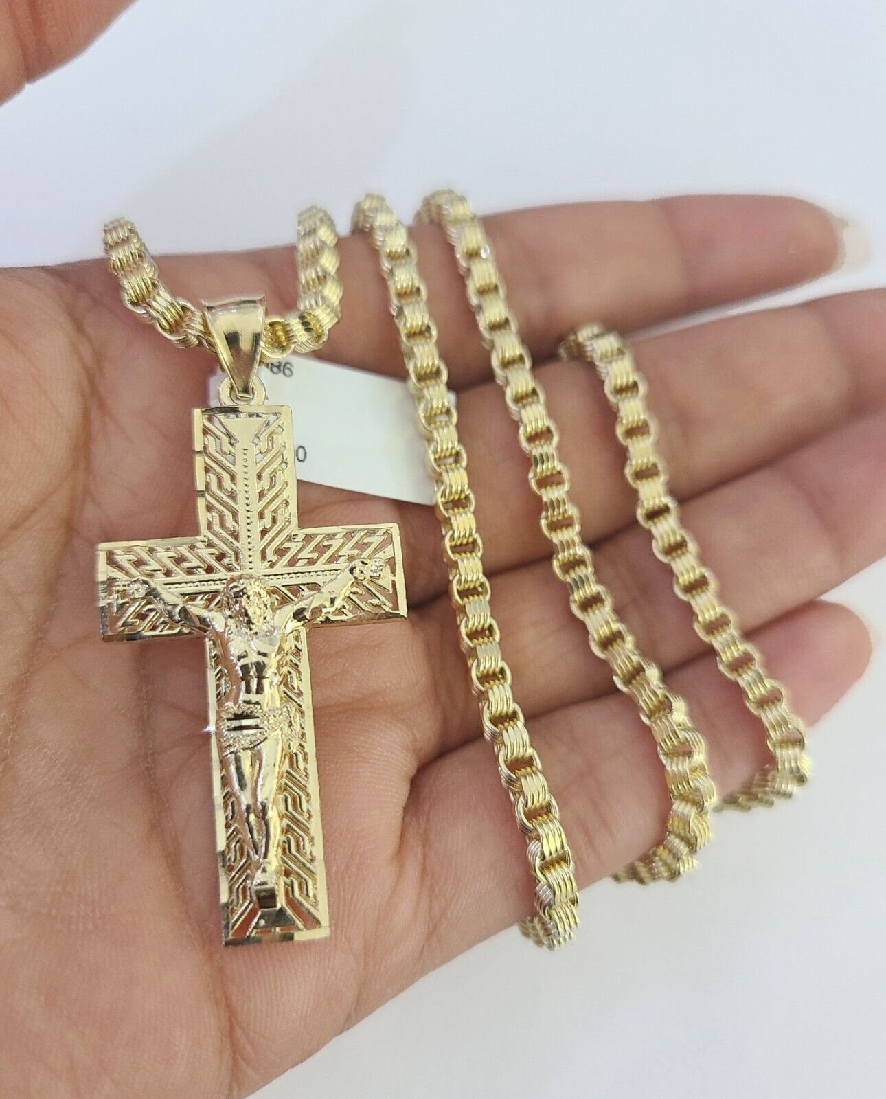 Real 10k Gold Byzantine Necklace Jesus Cross Charm SET Chain 18"-30" 3mm Pendant