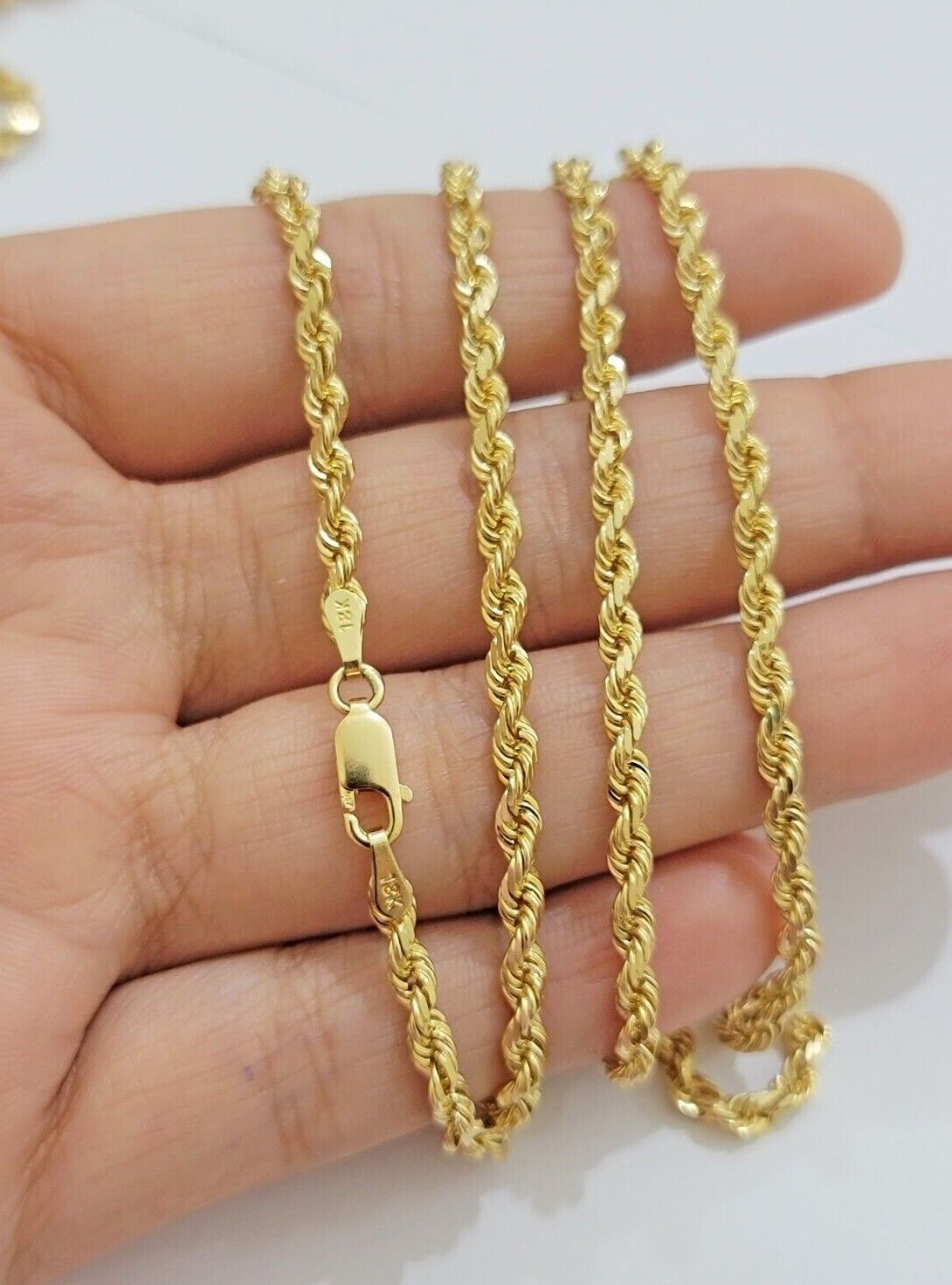 Real 18k Yellow Gold Rope Chain Necklace 3mm 24 Inches Men Women SOLID HEAVY NEW