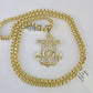 Real 10k Gold Box Byzantine Necklace Jesus Anchor Charm SET 3mm 22" Inches Chain