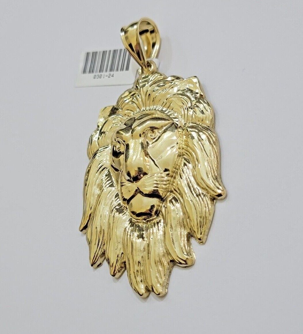 Real 10k Gold Box Byzantine Necklace Lion Charm Pendant SET Chain 18-30 Inch 6mm