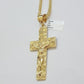 10kt Yellow Gold Franco Chain Necklace Nugget Cross Charm Pendant 3mm 18-26 Inch